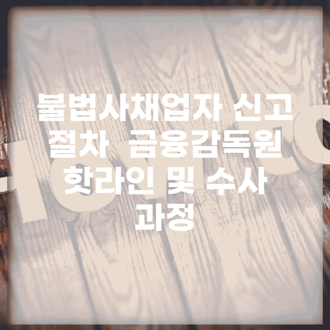 불법사채업자 신고 절차 | 금융감독원 핫라인 및 수사 과정